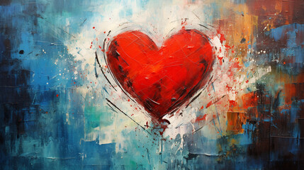 Painting with canvas texture with a picture of a heart. 