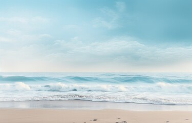 Fototapeta premium an empty beach with an open ocean in background,