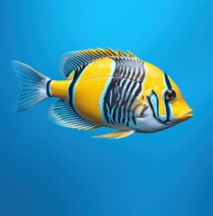 an ocean fish has a black, blue and yellow background, i