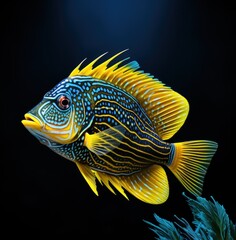 Obraz premium an ocean fish has a black, blue and yellow background, i