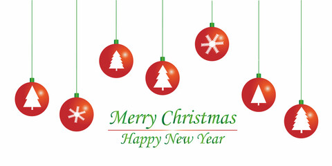 Merry Christmas. Happy New Year. Set of red Christmas balls on white background