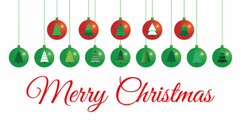 Merry Christmas. Set of red and green Christmas balls on white background