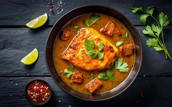 Capture the essence of Fish Curry in a mouthwatering food photography shot Generative AI