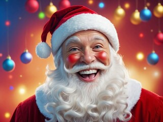 Smiling Santa Claus with blurred Christmas background