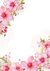 Pink vector frame with foliage pattern background with flora and flower