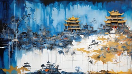 Fototapeta na wymiar Street graffiti style China-Chic wallpaper