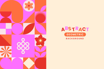 Abstract geometric background with pink, orange, and red color. Modern and colorful background for poster, banner, flyer, website, promotional and card.