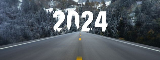 Go to the New Year 2024 concept. Happy New Year greeting card 2024, White 2024 letters on the...