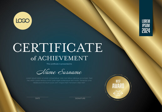 Modern dark blue golden certificate template