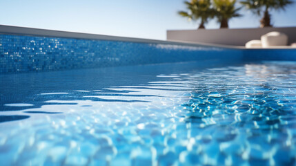 Tranquil Waters: A Close-Up View of a Yellow-Tinted Swimming Pool, Inviting with Gentle Ripples of Serenity