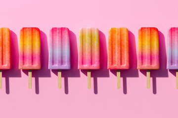 Vibrant Ice Pops Lined Up on Pink Surface - A Summertime Delight