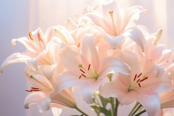 Closeup of Beautiful White Lilies Blossoming in a Blurred Background - A Christian Symbol of Beauty and Purity for Bouquets and Gifts