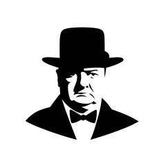 Winston Churchill, portrait, icon, black and white