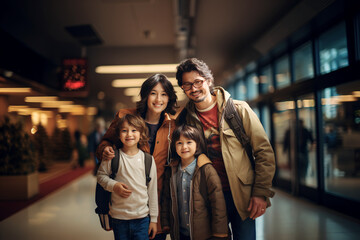 A Japanese family in an airport - obrazy, fototapety, plakaty