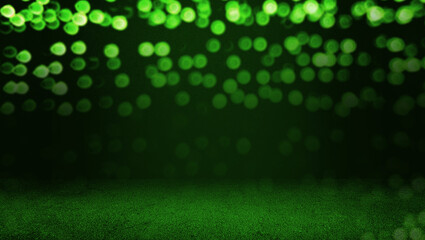 green cement floor with green light circles bokeh used for Christmas or festival day, festive...
