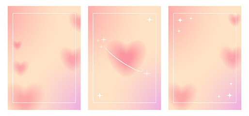 Background with heart y2k. Set of pink romantic posters. Minimalist poster for Valentine Day
