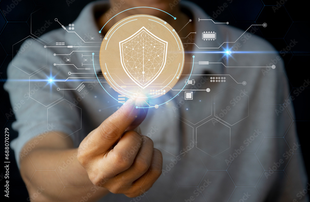Poster cybersecurity concept, user privacy security and encryption, secure internet access future technolog
