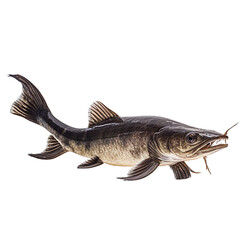 side view of Catfish fish swimming isolated on a white transparent background 