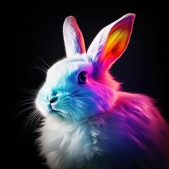 A close up of a rabbit with a black background