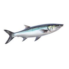 side view of Mackerel fish swimming isolated on a white transparent background 