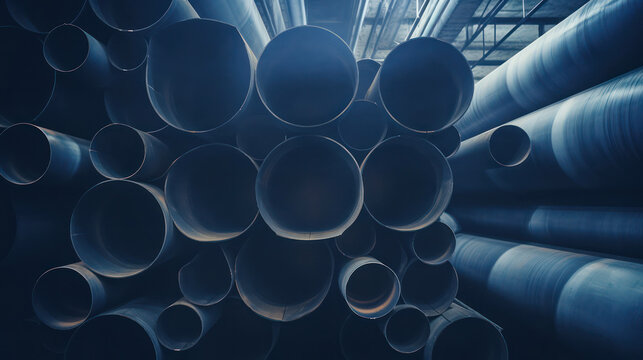 Manufacture stack industrial pipes equipment background construction