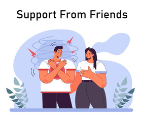 Panic attack. Mental health disorder. Phobia, frustration and constant stress. Psychotherapy and emotional support idea. Flat vector illustration