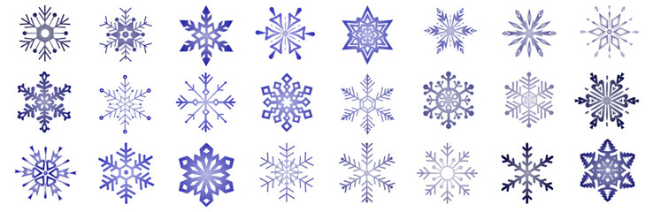 Set of organic and geometric snowflakes. Collection of snowflakes in gradient isolated on white background. A nice element for Christmas banners, cards.