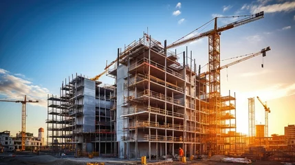 Foto op Plexiglas Building under construction, construction site, scaffolding, cranes © sambath