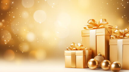 Obraz na płótnie Canvas Christmas gift boxes and golden decorations