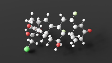ulobetasol propionate molecular structure, synthetic glucocorticoid corticosteroid, ball and stick 3d model, structural chemical formula with colored atoms