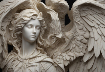 Winged marble angel statue - obrazy, fototapety, plakaty
