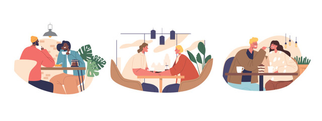 Amidst The Warm Glow Of Cafe Lights, Romantic Couples Share Whispered Conversations, Lingering Glances, And Coffee