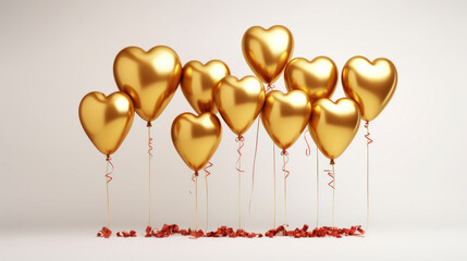Valentine's day background with golden heart-shaped balloons.