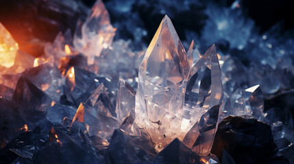Sparkling Crystals in a Cave, Illuminated by a Hidden Light Source, Revealing Hidden Splendor