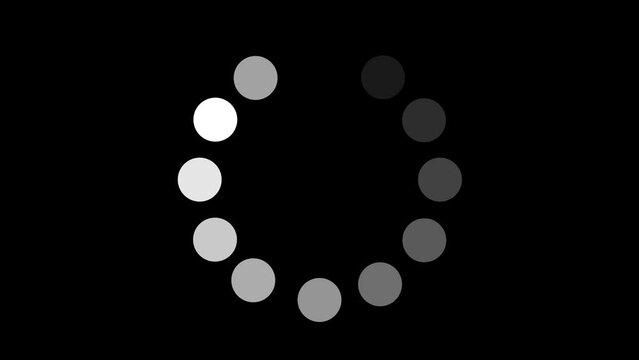 White Loading circles animation on black background. 4K clip with alpha channel.