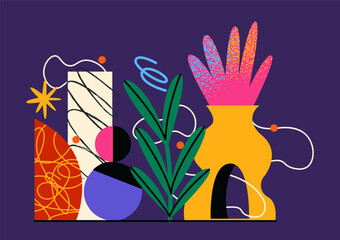 Cartoon organic abstract shapes poster. Hand drawn geometric shapes and textures. bright groovy hippie poster. Vector banner