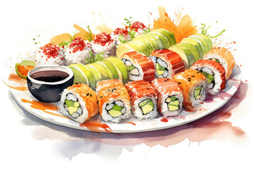 Salmon asian food background traditional roll rice meal fish japanese seafood sushi