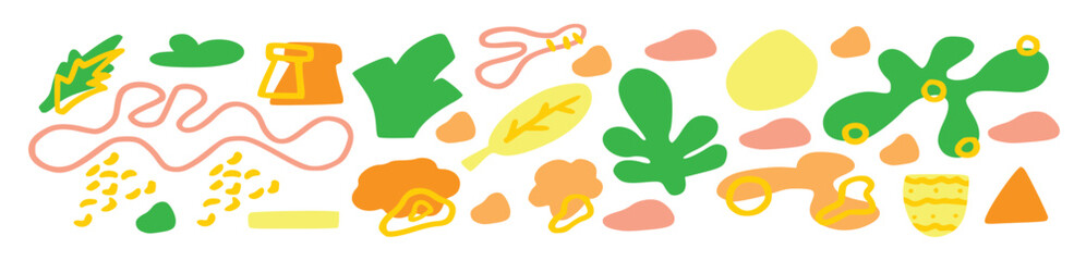 Big set of Hand drawn various colorful shapes and doodle objects. Abstract contemporary modern trendy vector illustration. All elements are isolated
