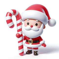 Fototapeta premium 3d render of Santa Claus with candy cane on a white background, Winter Christmas celebration, generative ai