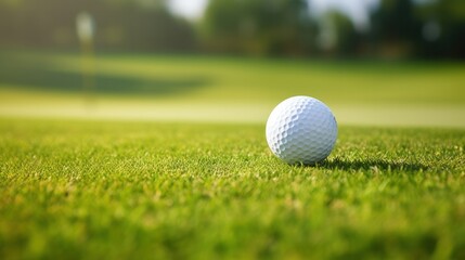 Golf ball on a tee, shallow depth of field with expanse of the course behind, green, ball, grass, sport, game, course, leisure, club, field, summer