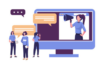 collective thinking and brainstorming, company information analytics, employee agitation flat illustration