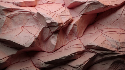 pink volumetric rock texture with cracks, background, wallpaper. Wall decoration with sandstone and granite stone slabs