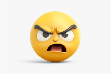 Emoticon with angry expression on white background. 3d illustration