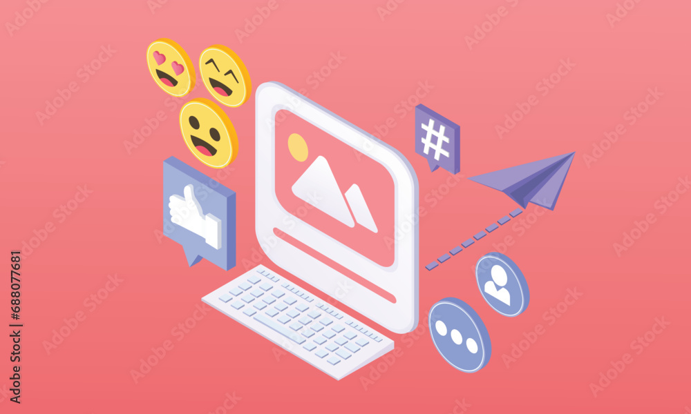Poster 3d minimal social media with photo frames such as buttons, 3d rendering.on pastel background