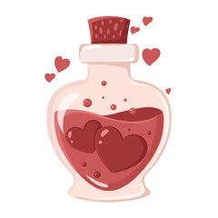 Valentine`s Day love potion illustration with hearts. Transparent background.