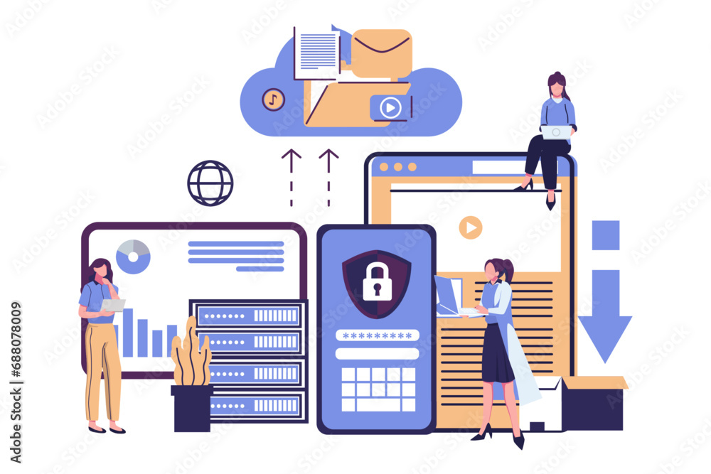 Poster data visualization concept, big data flat style illustration vector design