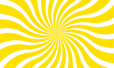 Vortex burst. Sunray yellow background. Sunburst retro vector with copyspace. Twist style.