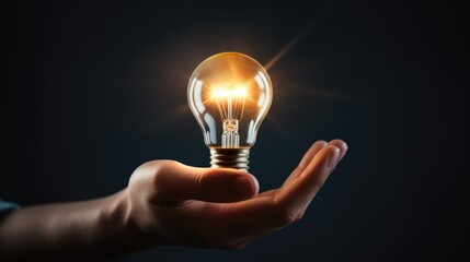 Male hand holding light bulb. Inspiration and idea concept.