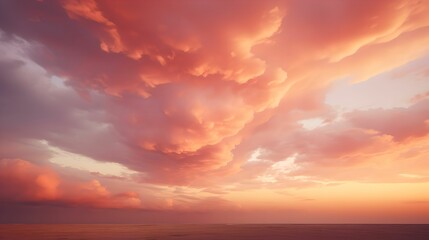 Naklejka na ściany i meble Sunset Cloudscape Palette, sunset sky, cloud-filled, warm hues, orange and pink