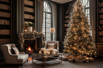 Fototapeta na wymiar Decorated Christmas living room